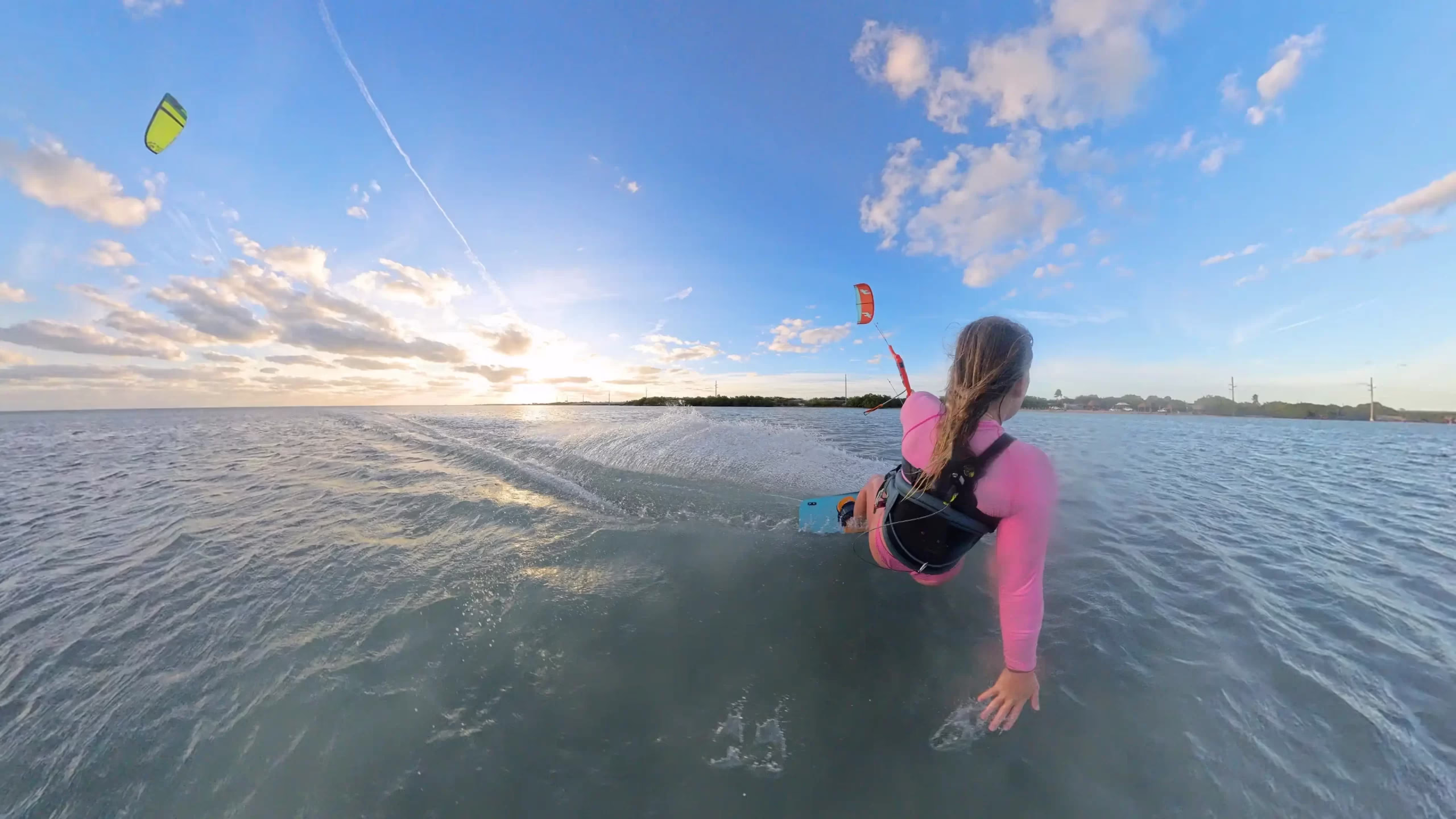 Syd Meyer kiteboarding, hand dragging through the water
